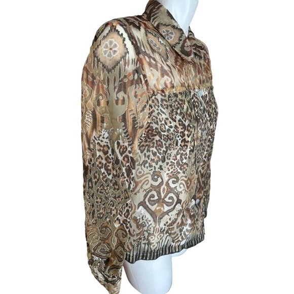 Alfred Dunner Button Down Sheer Blouse Women's Size 10P Black Brown Animal Print - Picture 3 of 6